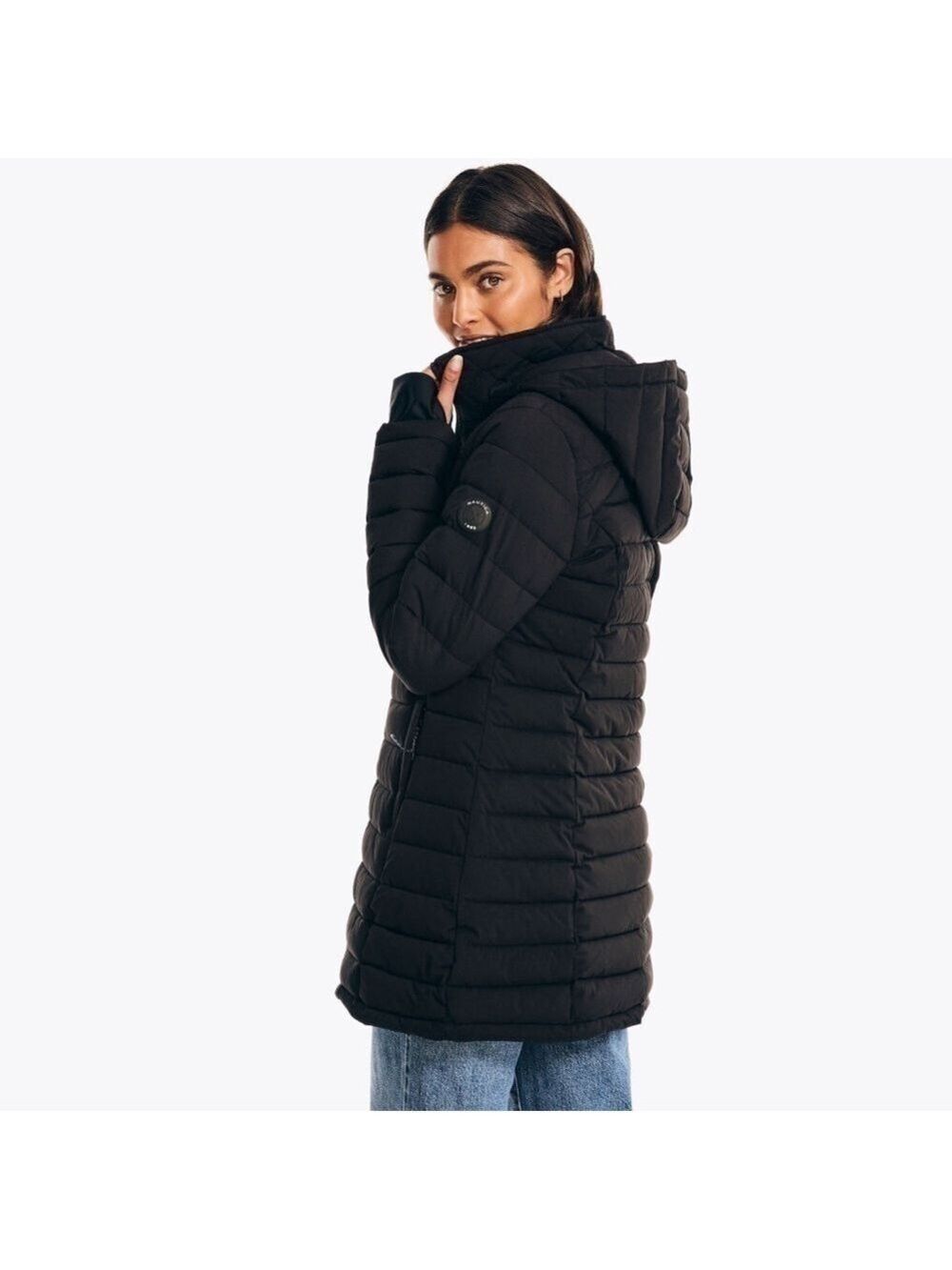 NWT Nautica Black Lightweight Puffer Jacket with Removable Hood MSRP $200 - XS